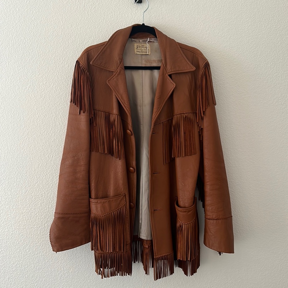 Vintage leather fringe coat